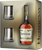"Hennessy" VS, в подарочной упаковке с 2-мя стаканами (новогодний дизайн 2018)