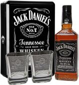 "Jack Daniel's", в подарочной металлической упаковке с 2-мя стаканами