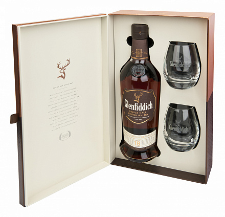 "Glenfiddich" 18YO, в подарочной упаковке со стаканами