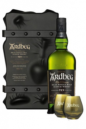 "Ardbeg" 10 YO, в подарочной упаковке с 2-мя стаканами