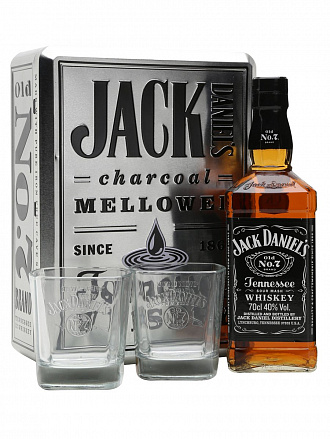 "Jack Daniel's", в подарочной металлической упаковке с 2-мя стаканами